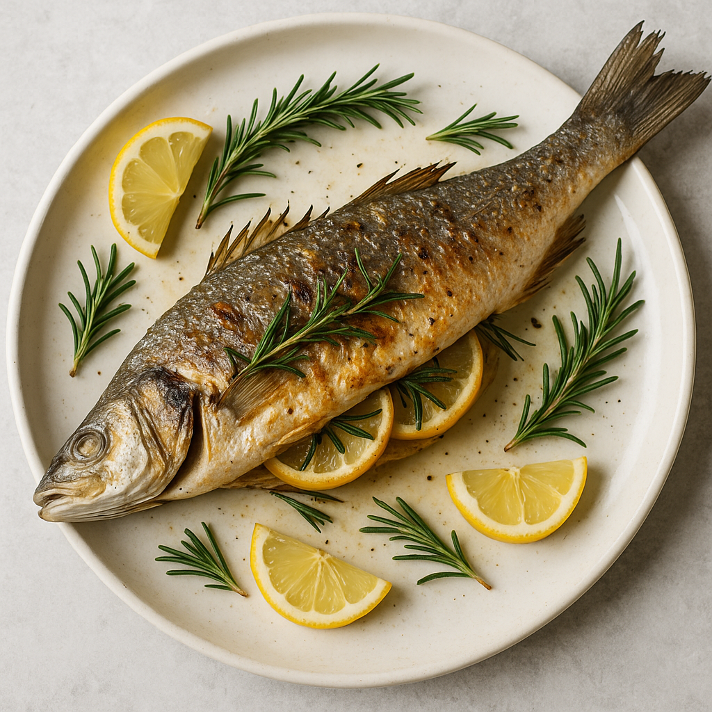 Egészben sült branzino citrommal és rozmaringgal